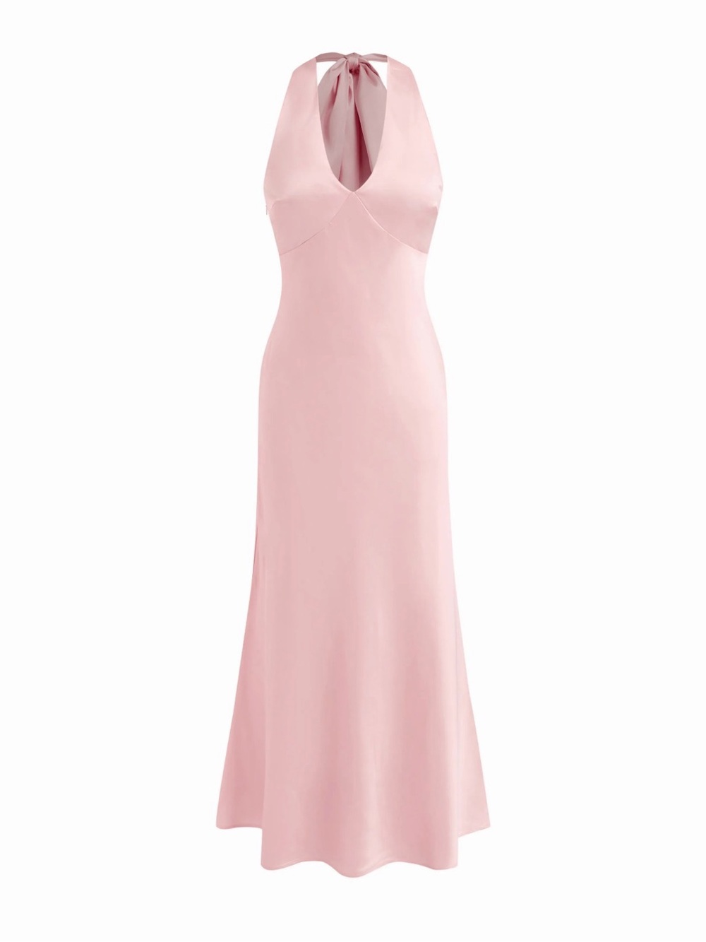 CIDER Pink Satin V-Neck Backless Bow Mermaid Maxi Dress Size S NWT